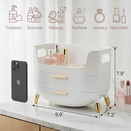 HALAFE White Makeup Organizer with Drawers for Vanity Storage