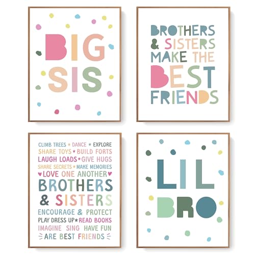Brother and Sister Wall Art Prints - Set of 4 Unframed Decor
