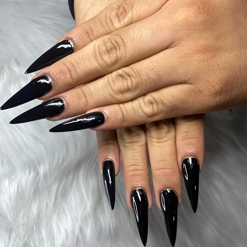 IMSOHOT Black Stiletto Press On Nails Extra Long Model 75-C09Black 24Pcs