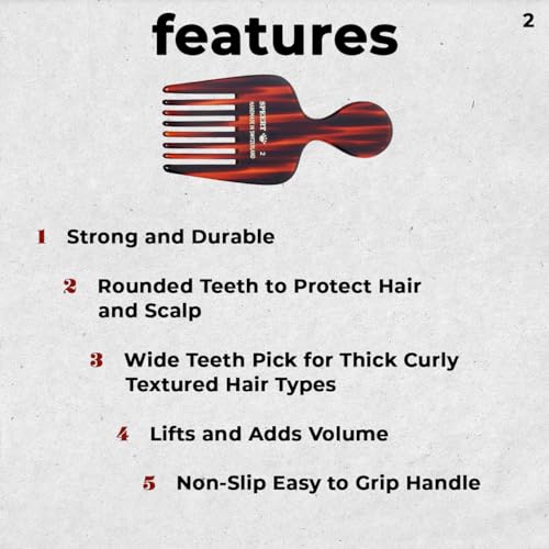 Speert Handmade Wide Tooth Hair Pick - Tortoise Acetate Detangling Comb