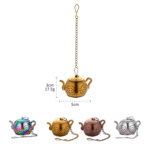 3 Pack Stainless Steel Tea Infusers - Rainbow Gold Teapot Design