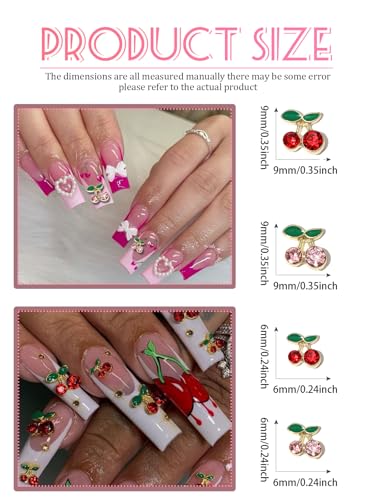 Wsimily 40Pcs Cherry Nail Art Charms - 3D Rhinestone Decorations