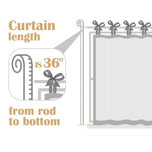 Floral Tie Top Kitchen Curtains - 36 Inch, Sage Green, 2 Panels