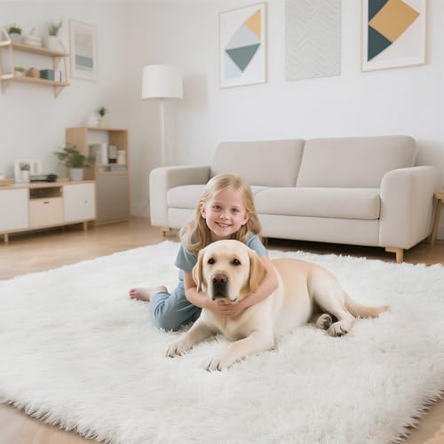 White 2x4 Fluffy Shag Area Rug with Non-Slip Backing