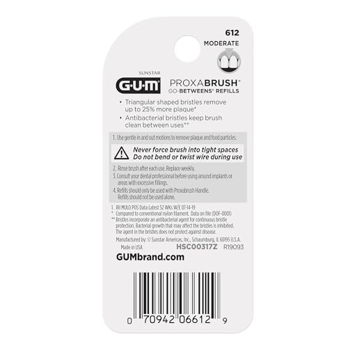 GUM Proxabrush Go-Betweens Moderate Refills 8 Count Pack of 6 – Interdental Dental Brush Refill