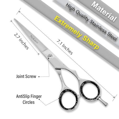 Nekaco 6.5 Inch Silver Hair Cutting Scissors with Adjustable Tension for Salon & Home Use