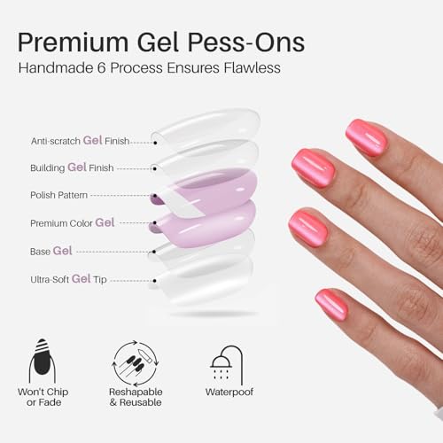 SHANGMENG Soft Gel Press-On Nails - Short Square Red Cat Eye, 32-Piece Kit
