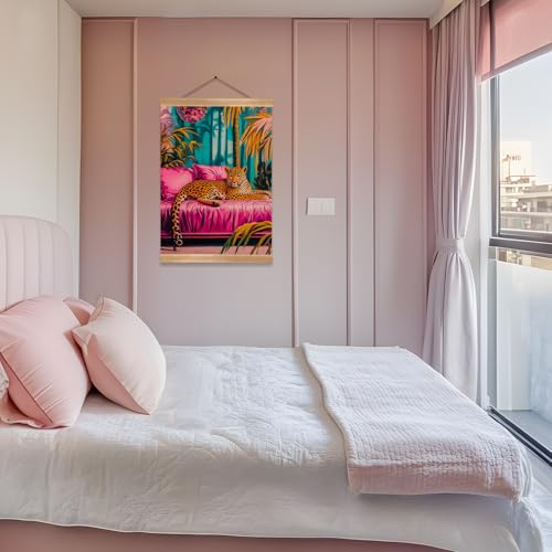 Pink Jungle Leopard Wall Art - 12x16 Linen Canvas Print with Frame