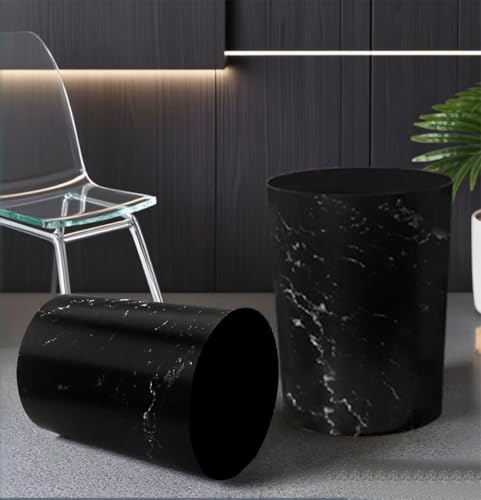 Feisco 2 Gallon Marble Trash Can - Stylish Wastebasket for Bathroom, Office, Bedroom (2 Pack)