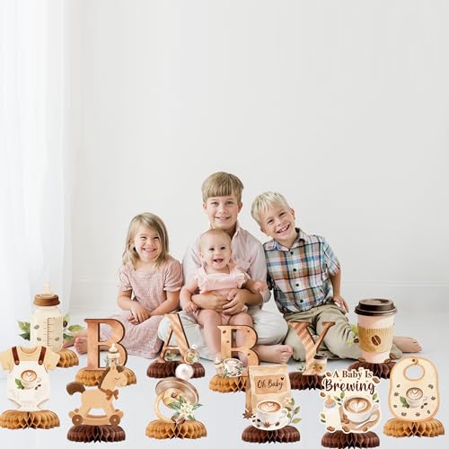 Coffee Themed Baby Shower Centerpieces - 12 Honeycomb Props