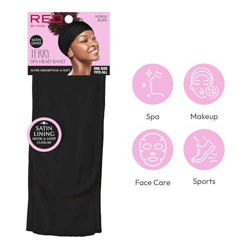 Red by Kiss Adjustable Spa Headband for Makeup & Skincare - Black
