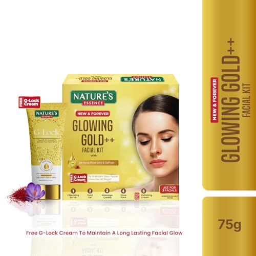 NATURES ESSENCE Glowing Gold Facial Kit with De-Tan Mask & Gold Scrub, 75g