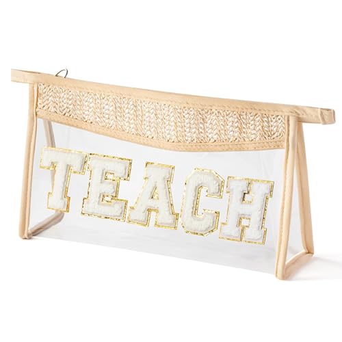 TEACH Chenille Letter Cosmetic Bag - Boho Clear Waterproof Makeup Pouch
