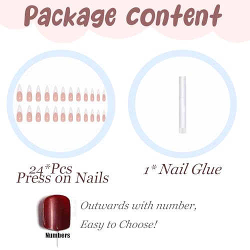 BABALAL Long French Tip Press-On Nails - 24 Pcs Glossy White Acrylic
