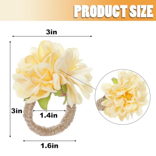 LeLehome 6PCS Flower Napkin Rings - Elegant Fabric Holders for Weddings & Events