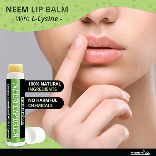GreenIVe Neem Lip Balm, Vegan L-Lysine Moisturizer for Dry Lips (3 Tubes)