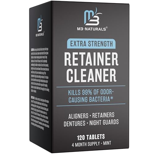 Retainer Cleanser Tablets Invisalign Cleaner, Removes Odors Discoloration Stains and Plaque 4 Month Supply Denture Cleansers Retainers Mouth Guards Denture Bath Mint by M3