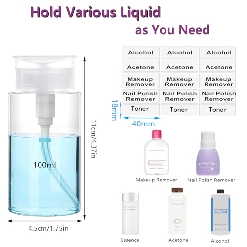 Push Down Pump Dispenser 100ml - 2-Pack Clear Bottles for Nail Polish & Makeup Remover