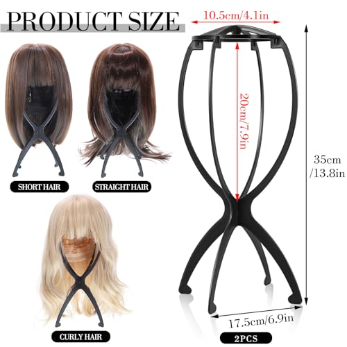 obeoby Foldable Black Wig Stand 3 Pack Portable Hair Wigs Holder for Travel & Home