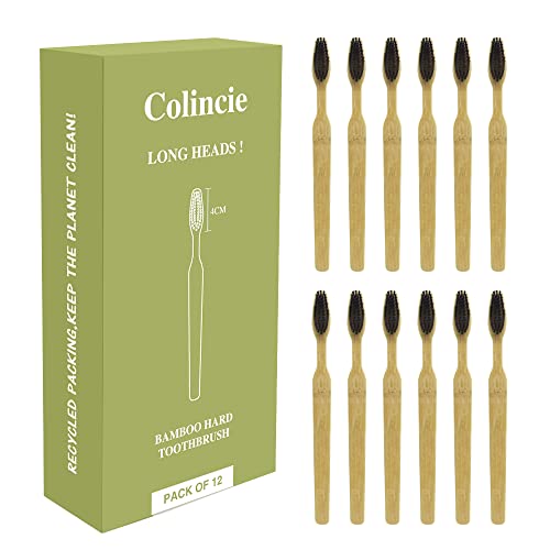 Colincie Extra Hard Bamboo Charcoal Toothbrush - Pack of 12