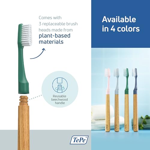 TePe Choice Soft-Bristle Toothbrush with 3 Replaceable Heads - Green