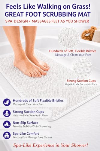 White Grass Textured Anti-Slip Bath Mat for Spa Comfort - 24.5" x 13.5"
