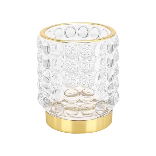 DASITON Clear Glass Makeup Brush Holder Organizer with Gold Accents S