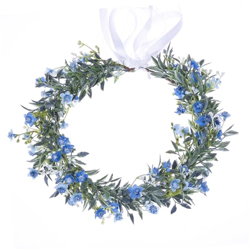 Blue Floral Crown Headband - Adjustable Handmade Wedding Flower Wreath