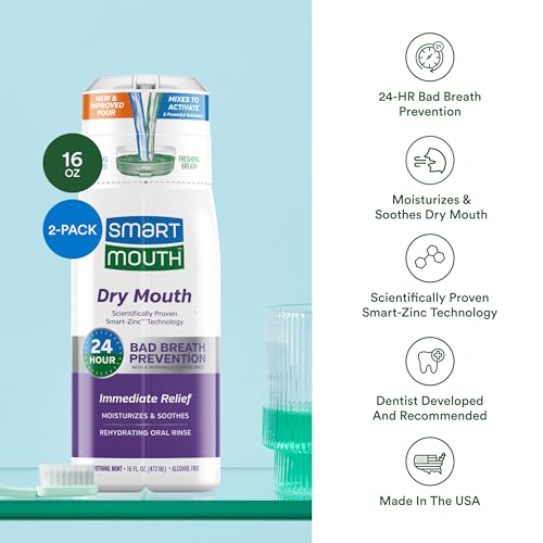 SmartMouth Zinc Mouthwash 16oz - 2 Pack | Dry Mouth & Bad Breath Relief