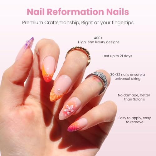 Nail Reformation Tropic Tide Press-On Nails - Medium Almond, 30 Piece Kit
