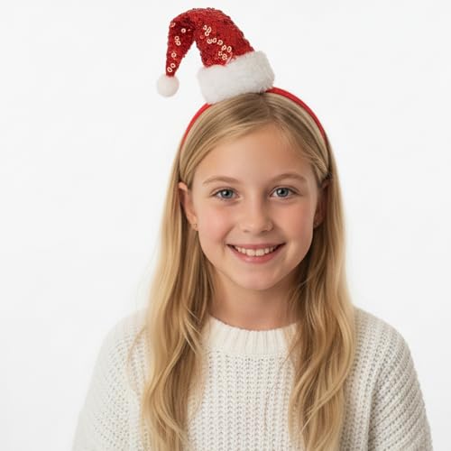 Festive Sequin Santa Hat Headband for Women & Girls - Christmas Party Accessory