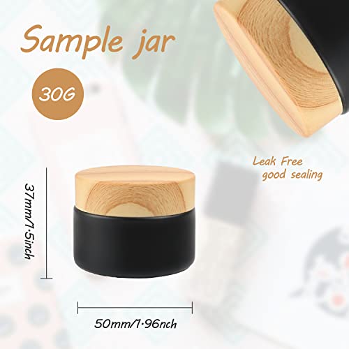 12 Pack 1 Oz Black Frosted Glass Cosmetic Jars with Wood Lids