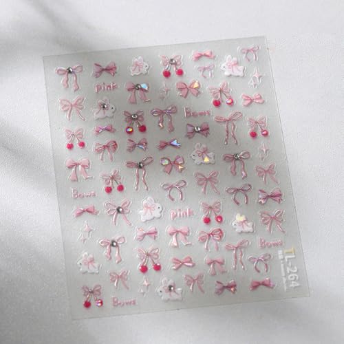 3D Self-Adhesive Bow Nail Art Stickers - Pink Glitter Designs