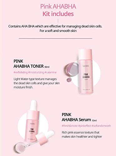 KOSBEAUTY Nacific Pink AHA BHA Travel Size Skin Care Set with 4 Photo Cards