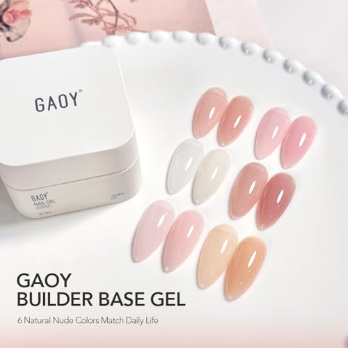 GAOY Colored Builder Base 30g with a Brush, 4-in-1 Long Lasting Nail Builder Gel Nude Pink Natural Jelly, Soak Off UV Light Cure Nail Strengthening, Light Pink