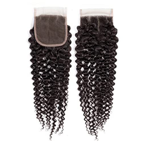 Jinhongze 4x4 Kinky Curly Human Hair Lace Closure - 10 Inch Natural Black