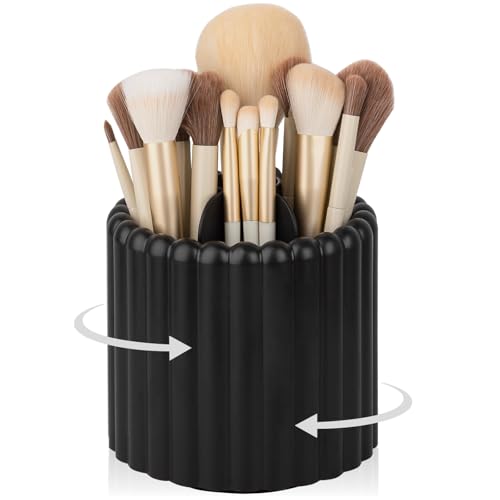 360° Rotating Makeup Brush Holder with 7 Removable Dividers - Black