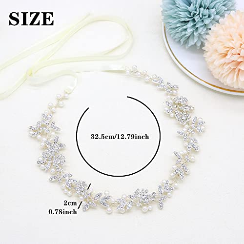 Silver Crystal Pearl Bridal Headband - Bohemian Wedding Hair Accessory
