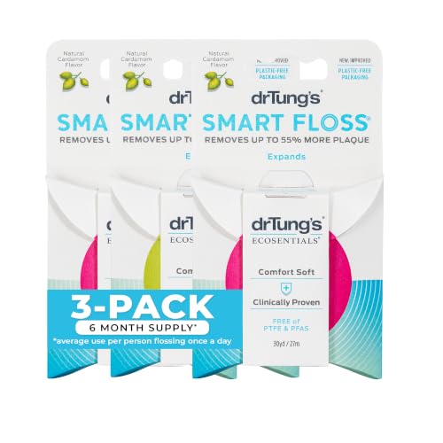 DrTung's Cardamom Expanding Natural Waxed Dental Floss - Pack of 3, 90 Feet Each