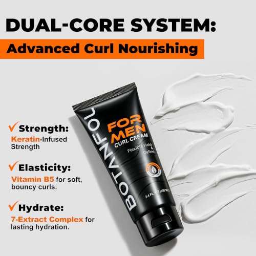 BOTANFOL Men Curl Cream 3.4 Fl Oz - Defines & Hydrates Wavy/Curly Hair, Medium Hold