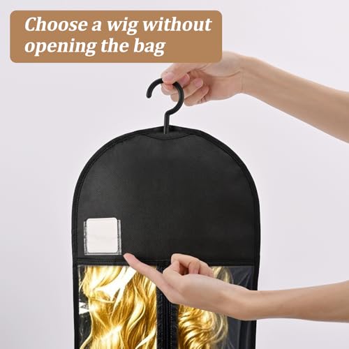 Black 31.5in 6-Pack Extra Long Wig Storage Bags with Hangers & Labels - Dust-Proof Organizer for Multiple Wigs & Extensions
