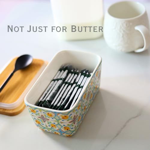 Boho Ceramic Butter Dish with Lid & Knife - 16oz Capacity