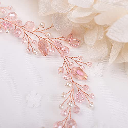 Kercisbeauty Rose Gold Pink Crystal Pearl Boho Headband