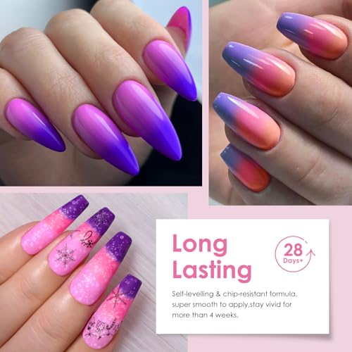 MTSSII Color Changing Gel Nail Polish Set 12 Colors with Snowflake Red – Mood Change & Snowflake Effect, Soak Off