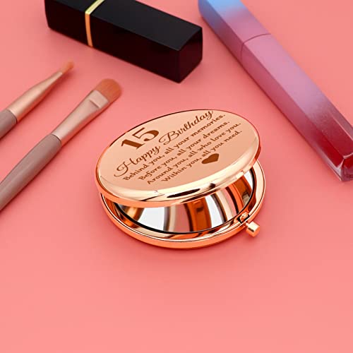Gevody 15th Birthday Compact Makeup Mirror, Double-Sided Travel Mirror