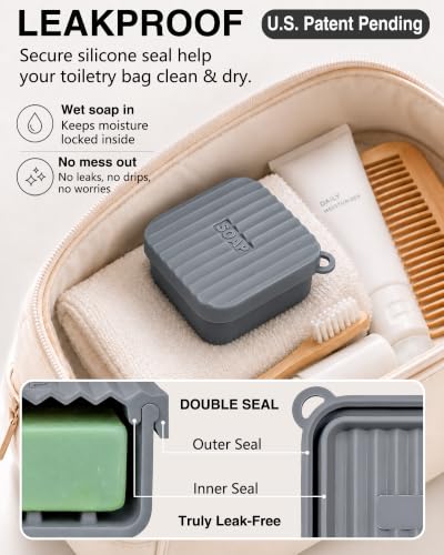 Leakproof Silicone Travel Soap Case for Square Bars - Dark Gray
