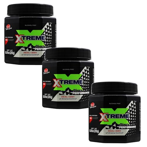 Xtreme Black Performance Hair Gel for Men - 48-Hour Strong Hold, Alcohol-Free, 8.82 Oz (Pack of 3)