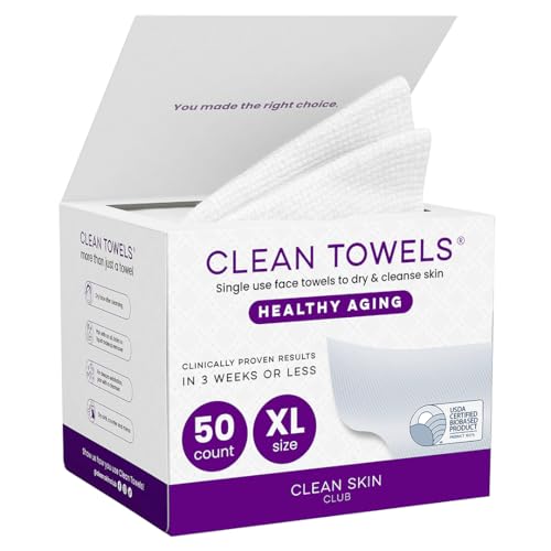 Reduces Fine Lines and Wrinkles in 6 weeks or Less, CLEAN SKIN CLUB Healthy Aging Clean Towels¢ç XL, Disposable Face Towels, XL - 1 Pack (50 count)