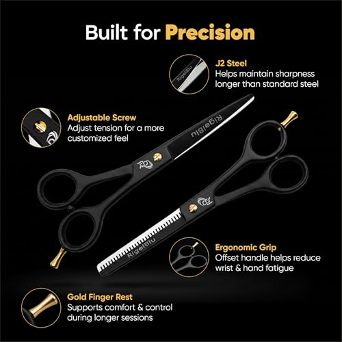 RIGELBLU 6.5 Inch Professional Hair Thinning & Cutting Shears Set - Salon & Home Use