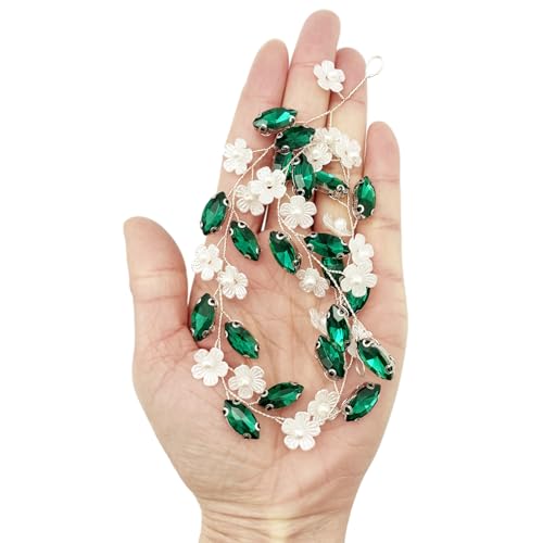 BETITETO Green Crystal Silver Vine Bridal Flower Hair Vine Headpiece for Wedding & Special Occasions